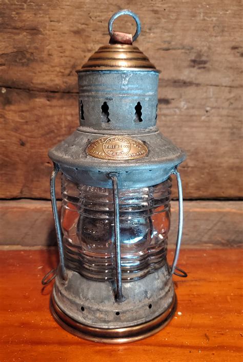 Triplex Marine Anchor Galvanized Metal And Brass Lantern Skipjack Nautical Wares