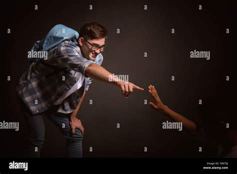 Teenager Bullying African American Boy On Dark Background Stock Photo Alamy