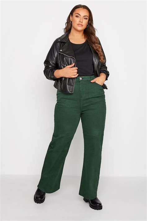 Plus Size Green Stretch Wide Leg Jeans Yours Clothing