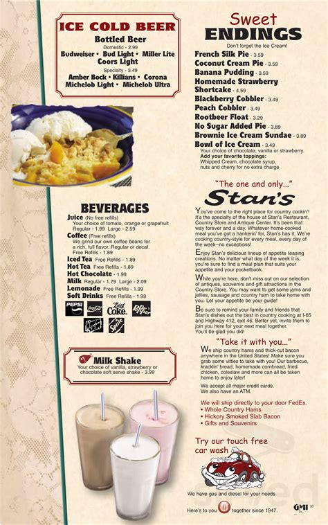 Stans Country Restaurant Menus In Columbia Tennessee United States