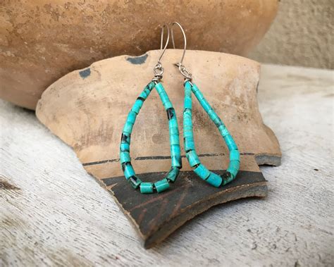 Small Turquoise Heishi Hoop Hoop Earrings For Women Native American