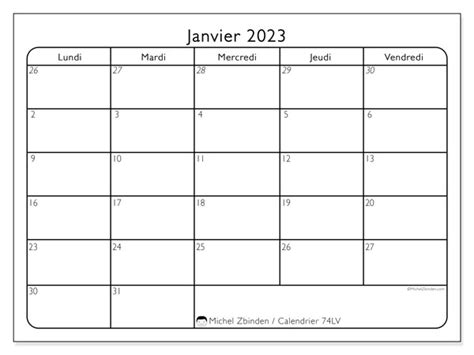 Calendriers Janvier 2023 Michel Zbinden Ca
