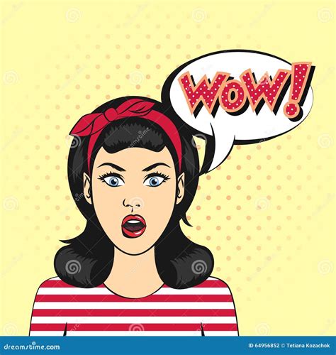 Vector Pop Art Surprised Woman Face With Open Mouth Stock Vector