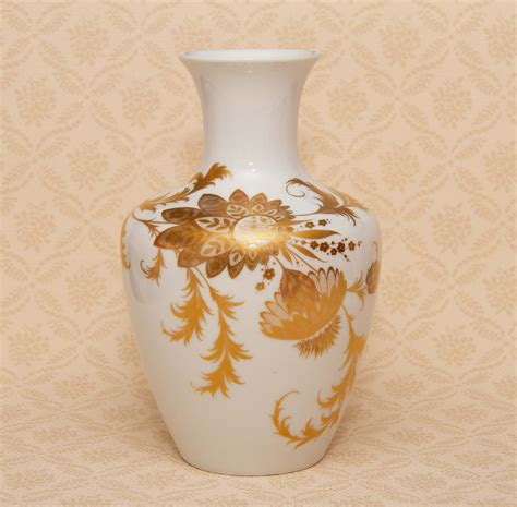 Vintage Kaiser Serail Porcelain Vase White With Floral Gilded Gold