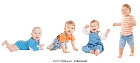 Baby Group Auf Weiß Babyentwicklungsphasen Babies Stockfoto