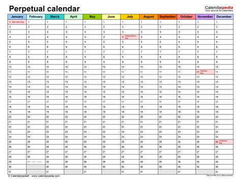 Universal List Of 365 Days Template Get Your Calendar Printable