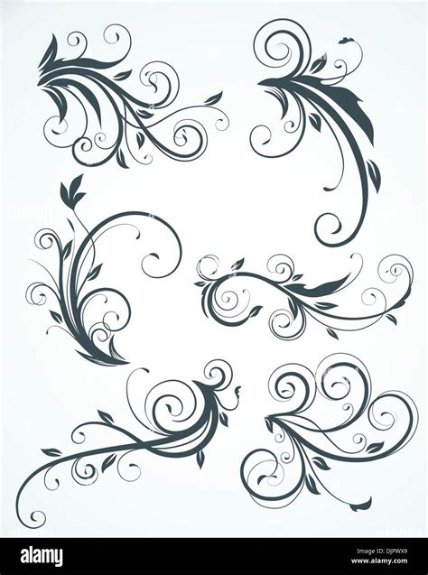 Vector Illustration Set Of Swirling Flourishes Decorative Floral