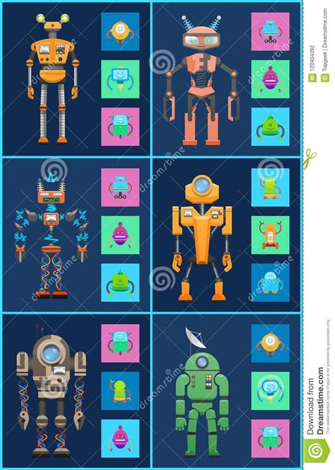 Six Robots Icons Set Color Vector Illustrations Stock Vector
