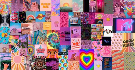 Retro Rainbow Vibes Aesthetic Wall Collage Kit Digital Etsy Cute