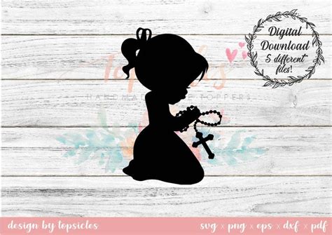 Little Girl Praying With Rosary Silhouette Svg Cut File Etsy