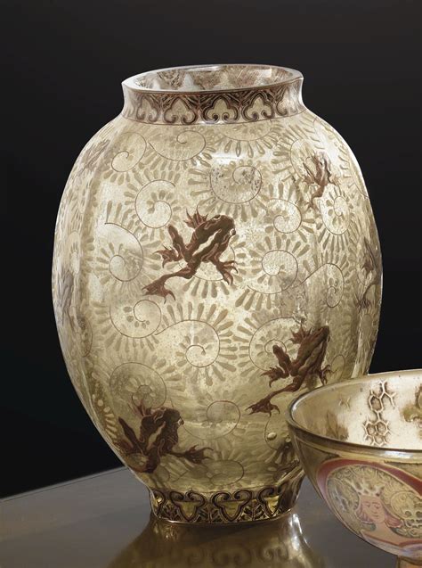Emile GallÉ 1846 1904 Un Vase Et Une Coupe Vers 1878 1900 An Enamelled Glass Vase And An Etched
