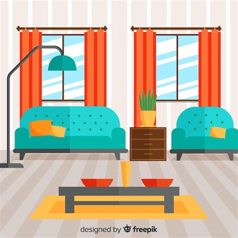 Free Vector Modern Living Room Interior Design With Flat Design