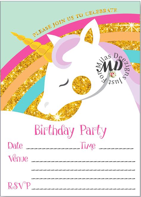 Fill In Unicorn Printable Birthday Invitation Milasdeezigns Unicorn