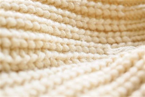 Closeup Beige Knitted Woolen Fabric Texture Background Stock Image
