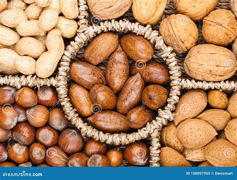 Basket Reach In Various Kinds Of Nuts In Shells Stock Image Image Of