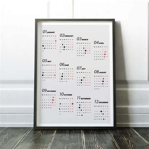 2022 Full Year Wall Calendar With Main Moon Phases Monday Etsy In