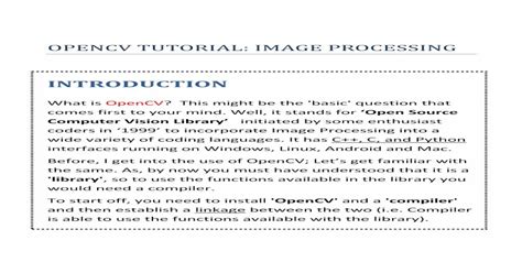 Introduction To Image Processing Using Opencv Pdf Document
