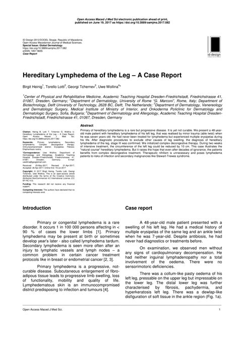 Pdf Hereditary Lymphedema Of The Leg A Case Report