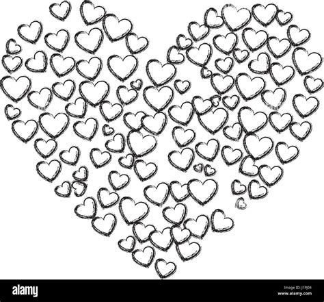 Monochrome Sketch Of Many Hearts Forming A Big Heart Stock Vector Image