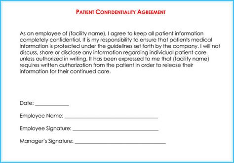 Patient Confidentiality Agreement Template Hq Printable Documents