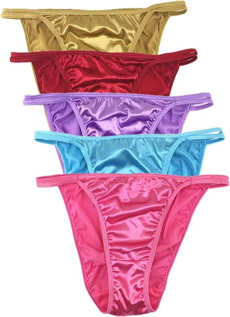 queen star pack of 5 women s satin tanga bikini briefs knickers high cut string panties amazon