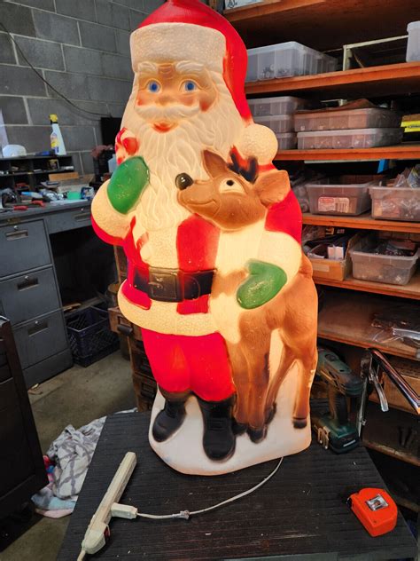 vintage santa claus with reindeer and candy cane lighted christmas blow mold 40 ebay