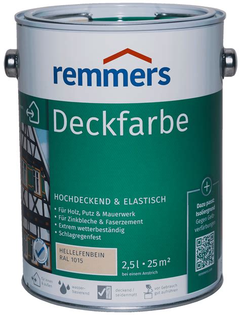 2 5 Liter Remmers Deckfarbe Hellelfenbein RAL1015 REMMERS Deckfarbe