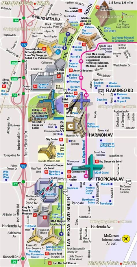 4 Las Vegas Strip Map Of 1 Attractions Hotels Monorail Maps