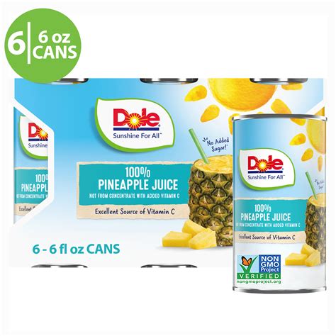 Dole All Natural 100 Pineapple Juice Can 6 Fl Oz 6 Count