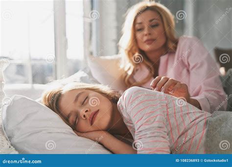 Simply Being Around Young Beautiful Mother Waking Up Her Cute S Stock Image