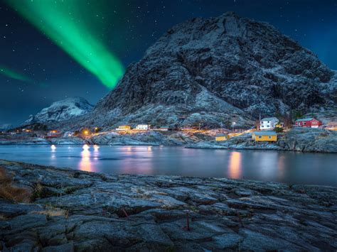 Lofoten Norway Polar Night Green Light Star Sky Night