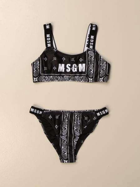 Msgm Kids Bikini Swimsuit With Bandana Print Black Msgm Kids