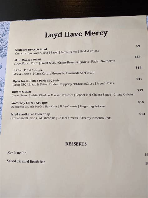 Menu At Loyd Have Mercy Restaurant Titusville S Washington Ave