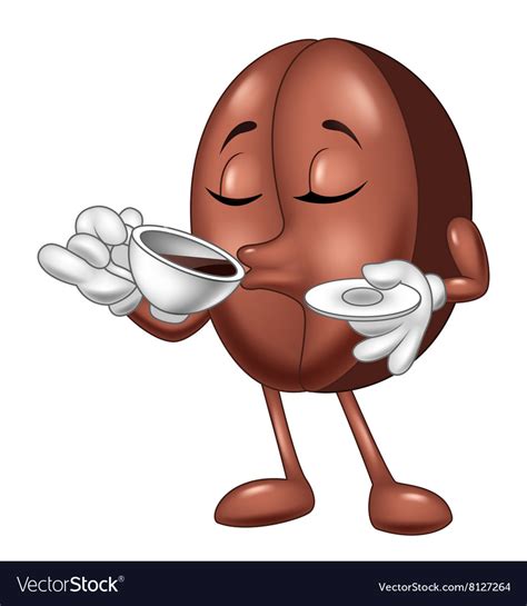 Cartoon Funny Coffee Bean Drinking Coffee Vector Image