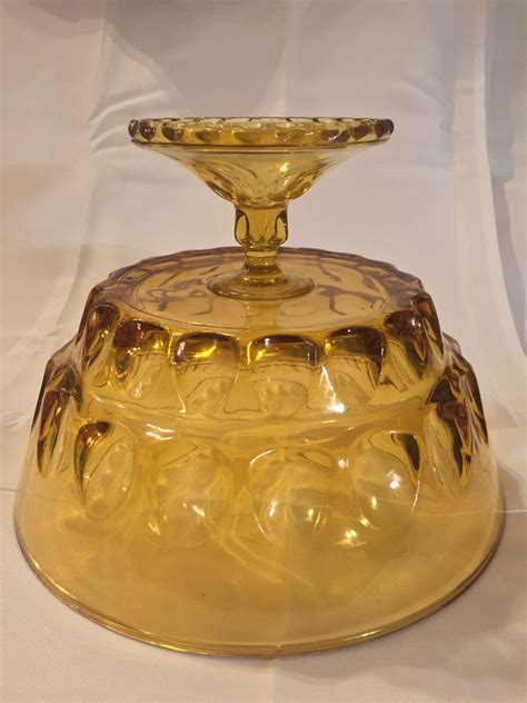 Amber Glass Indiana Thumbprint Pedestal Fruit Bowl Etsy