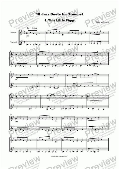 Until the trumpet's note range and music scales were widened to their maximum, there were not too many compositions written for it, but the number of pieces has increased significantly in the 20th century. 10 Jazz Duets for Trumpet - Download Sheet Music PDF file