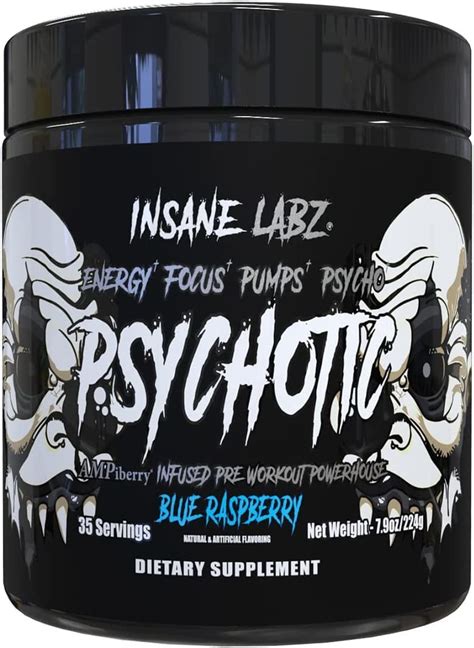 Insane Labz Psychotic Black Mid Stim Pre Workout Powder With Creatine 35 Servings Blue