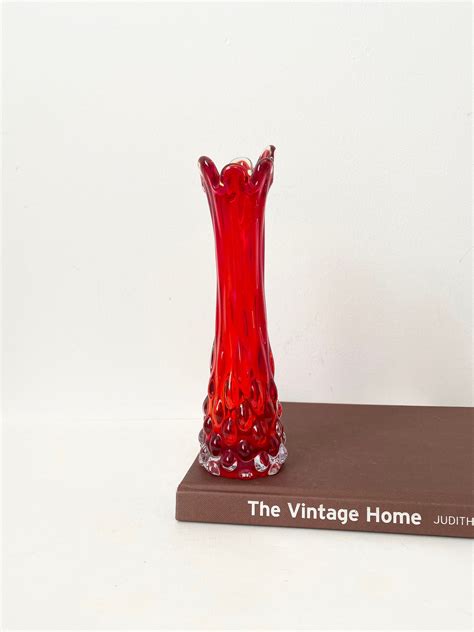 Vintage Ruby Red Glass Vase Mid Century Vase Slim Red Glass Red Glass Glass Vase Mid Century