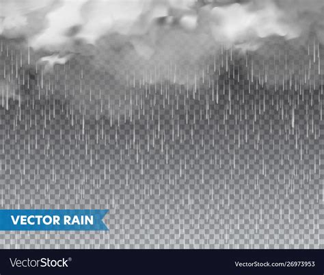 Realistic Rain With Clouds On Transparent Vector Image