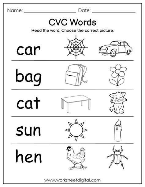 Phonics Worksheets Cvc Read The Words For Kindergarten First Grade