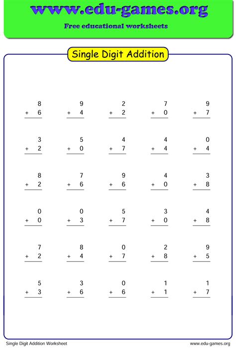 Addition And Subtraction Single Digit Worksheets