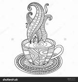 Coloring Coffee Adult Tea Cup Zentangle Cups Shutterstock Teacup Colouring Vector Patterns Zentangles Printable Sketch Drawing Template sketch template