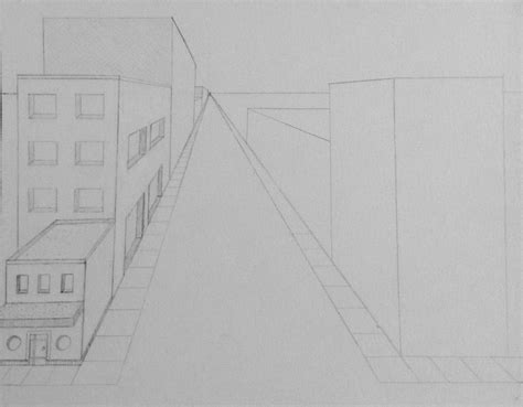 1 Point Perspective Cityscape Inside The Outline