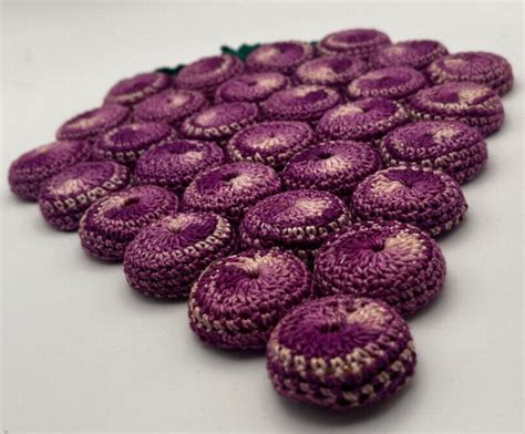 Vintage Crochet Grape Cluster Trivet Hot Pad Hand Made Bottle Caps 30