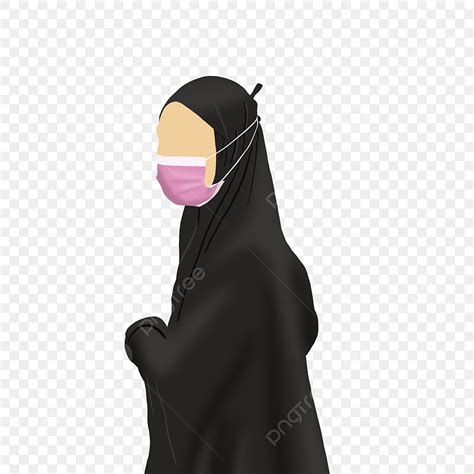 Girl Wearing Hijab Png Picture Black Hijab Girl Wear Pink Mask Hijab