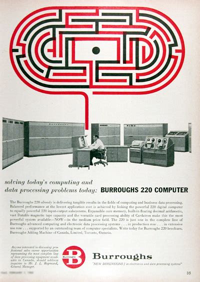 1960 Burroughs 220 Computer Vintage Print Ad