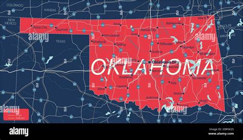 Oklahoma State Detailed Editable Map With Cities And Towns Geographic