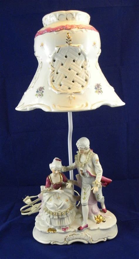 Vintage Victorian Colonial Man And Woman Porcelain Figurine Table Lamp