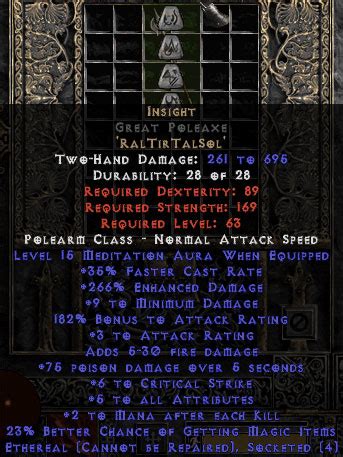 Insight Great Poleaxe - Ethereal - 12-16 Med - Diablo 2 Resurrected - Buy D2R Items