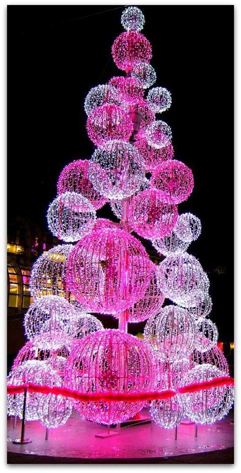 Alternative Christmas Tree Made Up Of Pink String Light Globes Outdoor